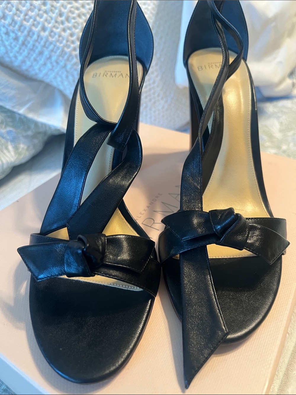Alexandre Birman Black Knotted Leather Block Heel Sandals
